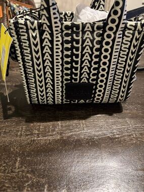 Marc Jacobs Black & White Monogram Mini Tote with Detachable Strap